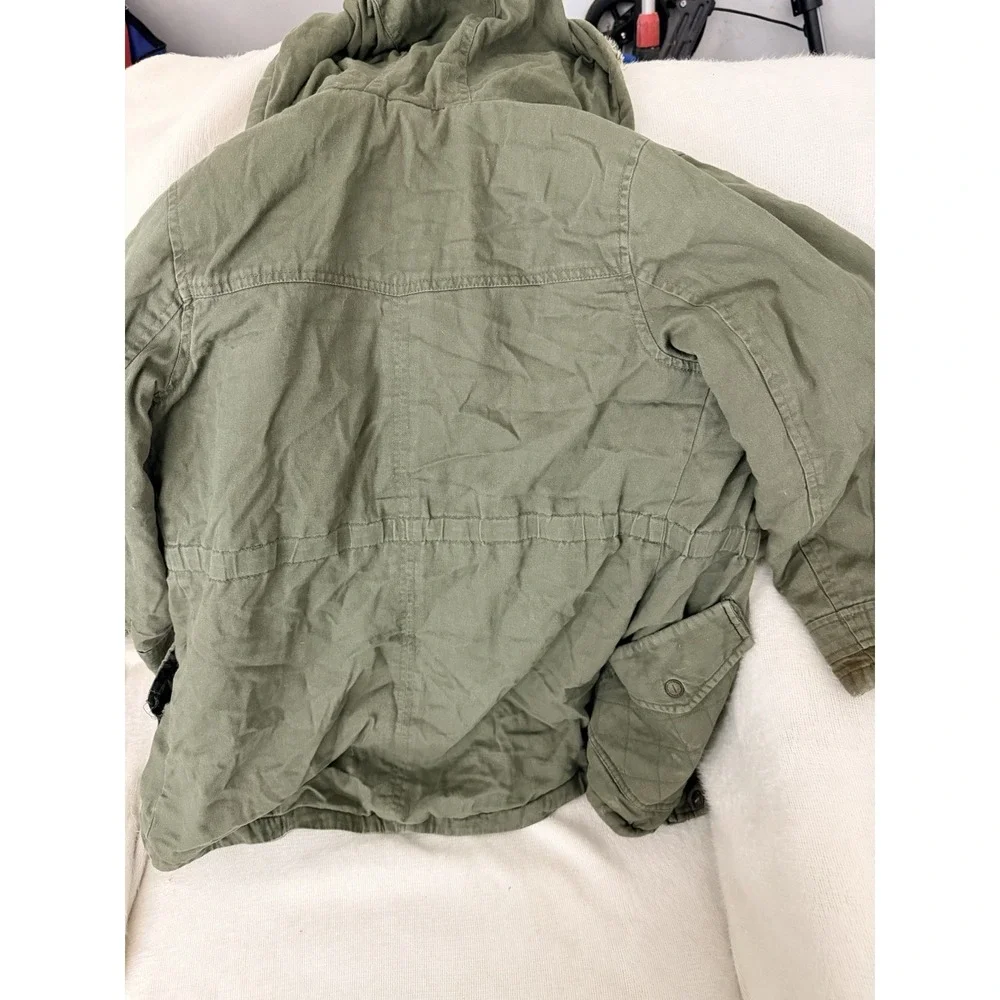 Urban Republic Jacket Girls L 14 Olive Green Anorak Parka Leopard Faux Fur Liner